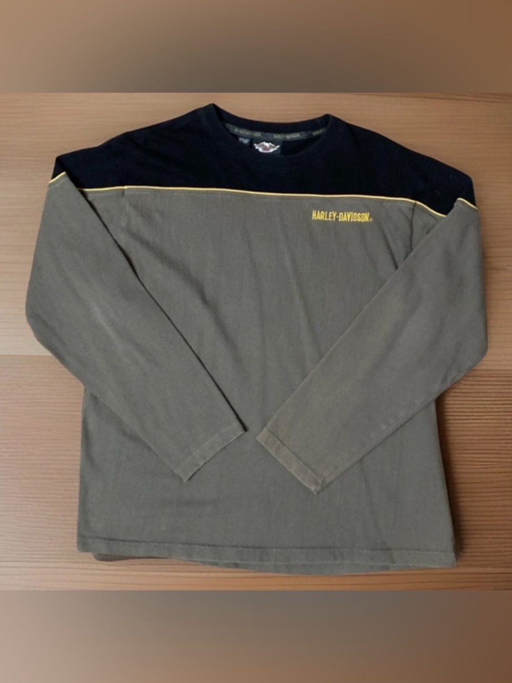 Harley-Davidson Long Sleeve Shirt 100% Cotton Size L Black & Gray Vintage